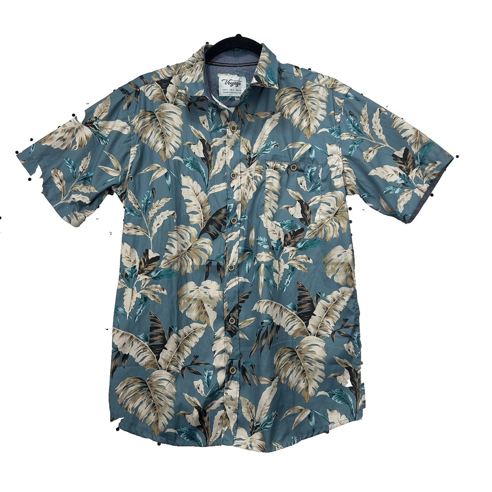 Craft + Flow Voyage Hawaiian Shirt Mens Small Blue Tropical Leaf Button Up Beach